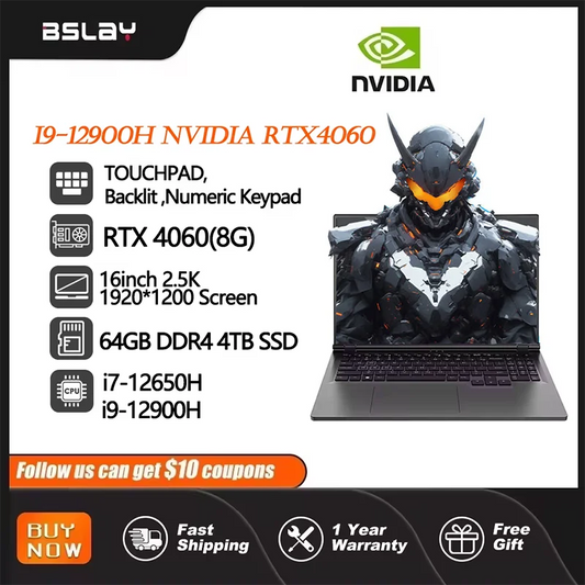 16 inch Gaming Laptop Intel Core i9-12900H RTX 4060 8G NVIDIA DDR4 WiFi6 Windows11 64GB RMD 4TB SSD HD Camera Portable Computer