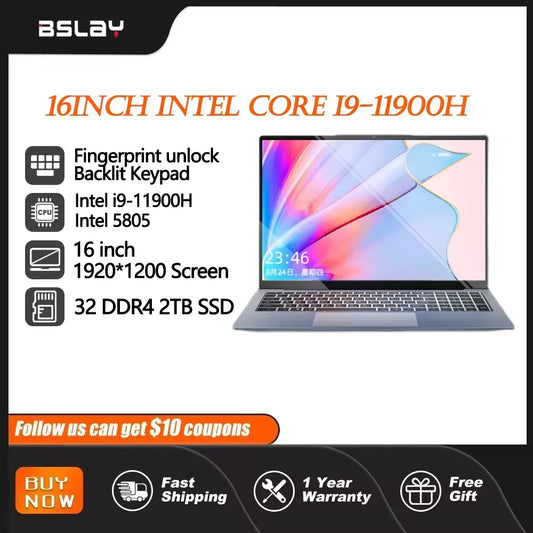 16inch Gaming Laptop Intel 5805 I9-11900H  DDR4 Window11 32 RAM 2TB SSD HDMI HD Camera 8Cores 16 Threads Portable Computer PC