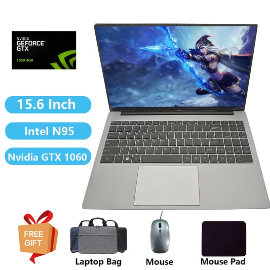 2024 Gaming Laptop with Graphics Card NVIDIA GTX1060 Windows 11 Computer School Notebooks Intel N95 32GB RAM +1TB RJ45 Netbook