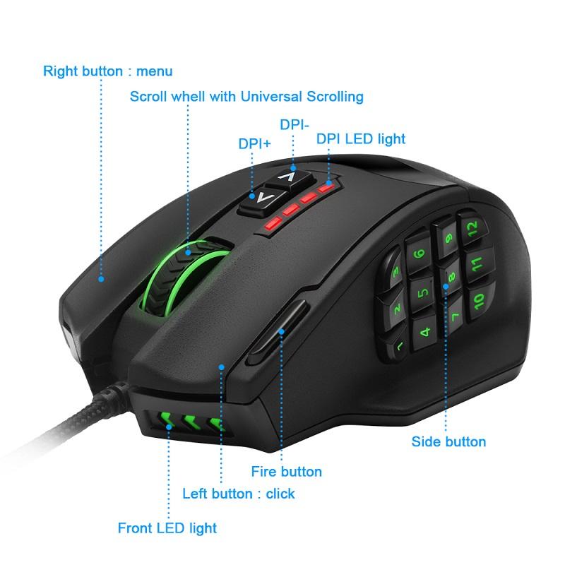 Rocketek USB Gaming Mouse 16400DPI 19 buttons ergonomic design for desktop computer accessories programmable  gamer lol PC