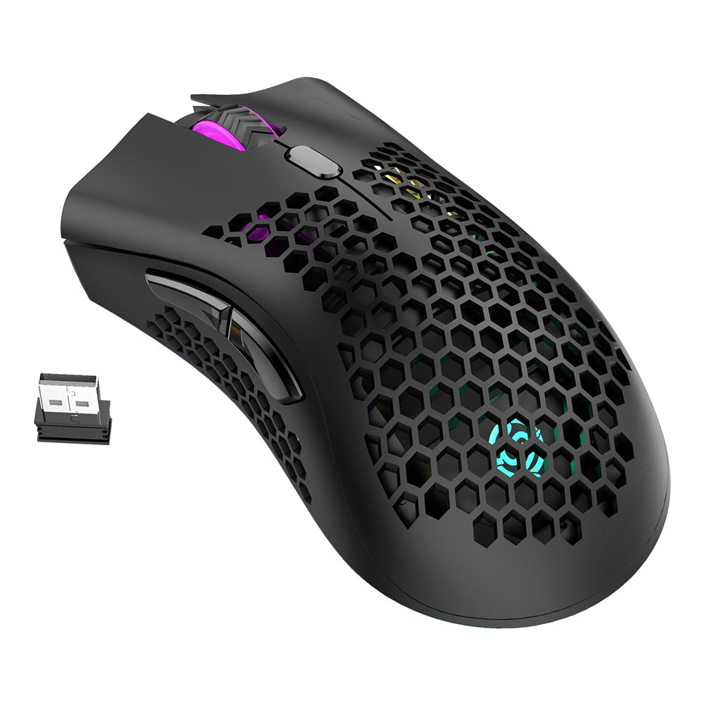 2.4GHz Wireless Gaming Mouse 7 Button 1600 DPI Adjustable RGB Backlit Rechargeable Mouse Lightweight Honeycomb Shell Gamer Mice