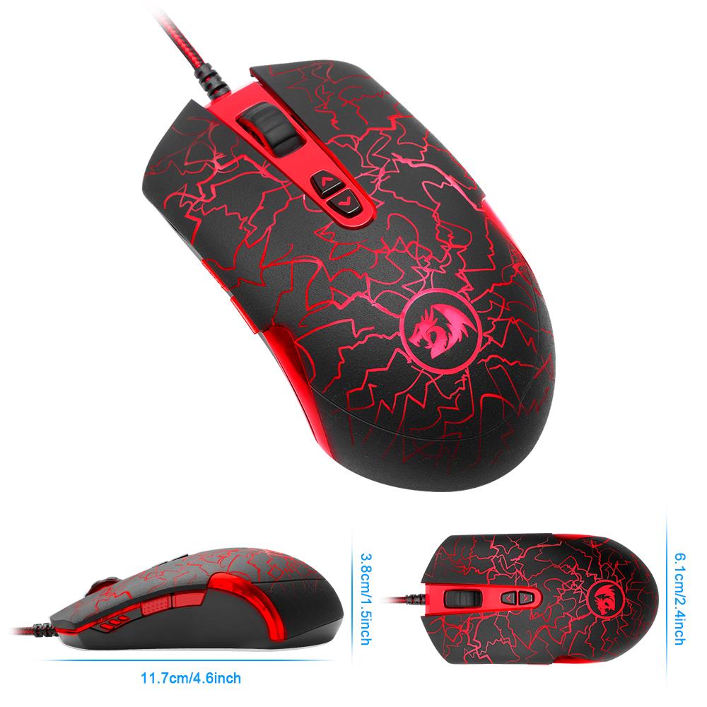 Redragon Gaming Mouse PC 6400DPI 7 programmable buttons breathing light 4 speed gear 400/800/1600/3500 USB Wired Desktop