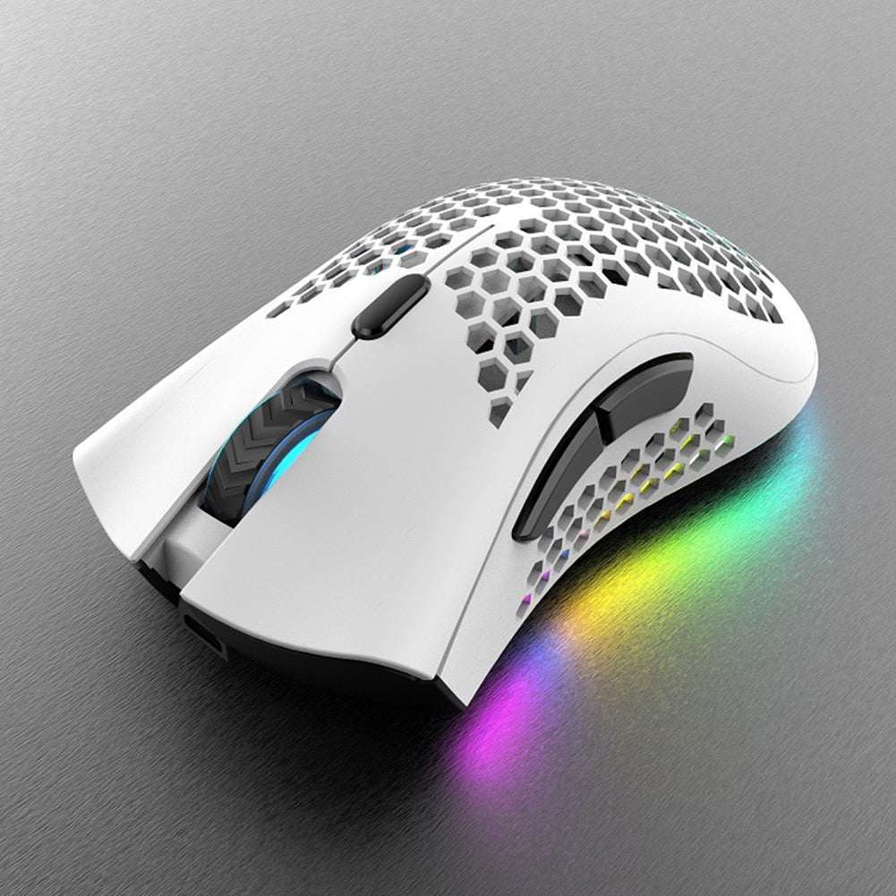 2.4GHz Wireless Gaming Mouse 7 Button 1600 DPI Adjustable RGB Backlit Rechargeable Mouse Lightweight Honeycomb Shell Gamer Mice