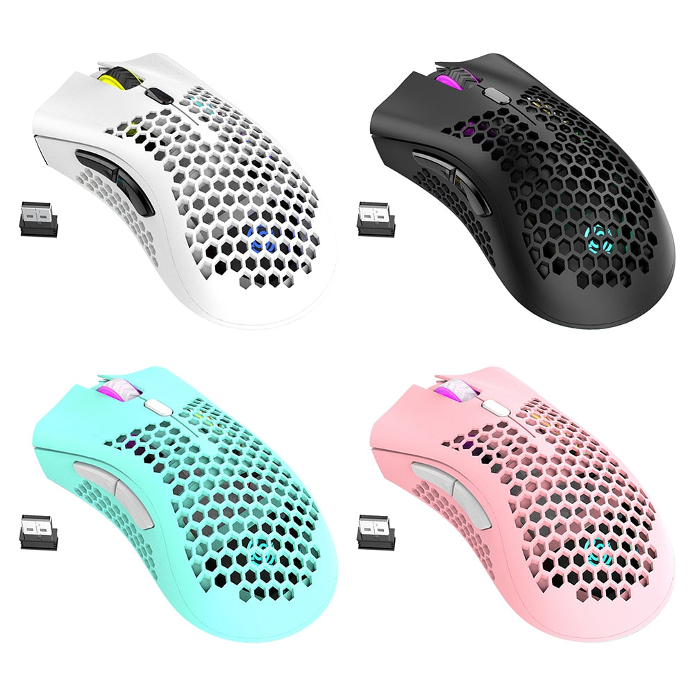 2.4GHz Wireless Gaming Mouse 7 Button 1600 DPI Adjustable RGB Backlit Rechargeable Mouse Lightweight Honeycomb Shell Gamer Mice