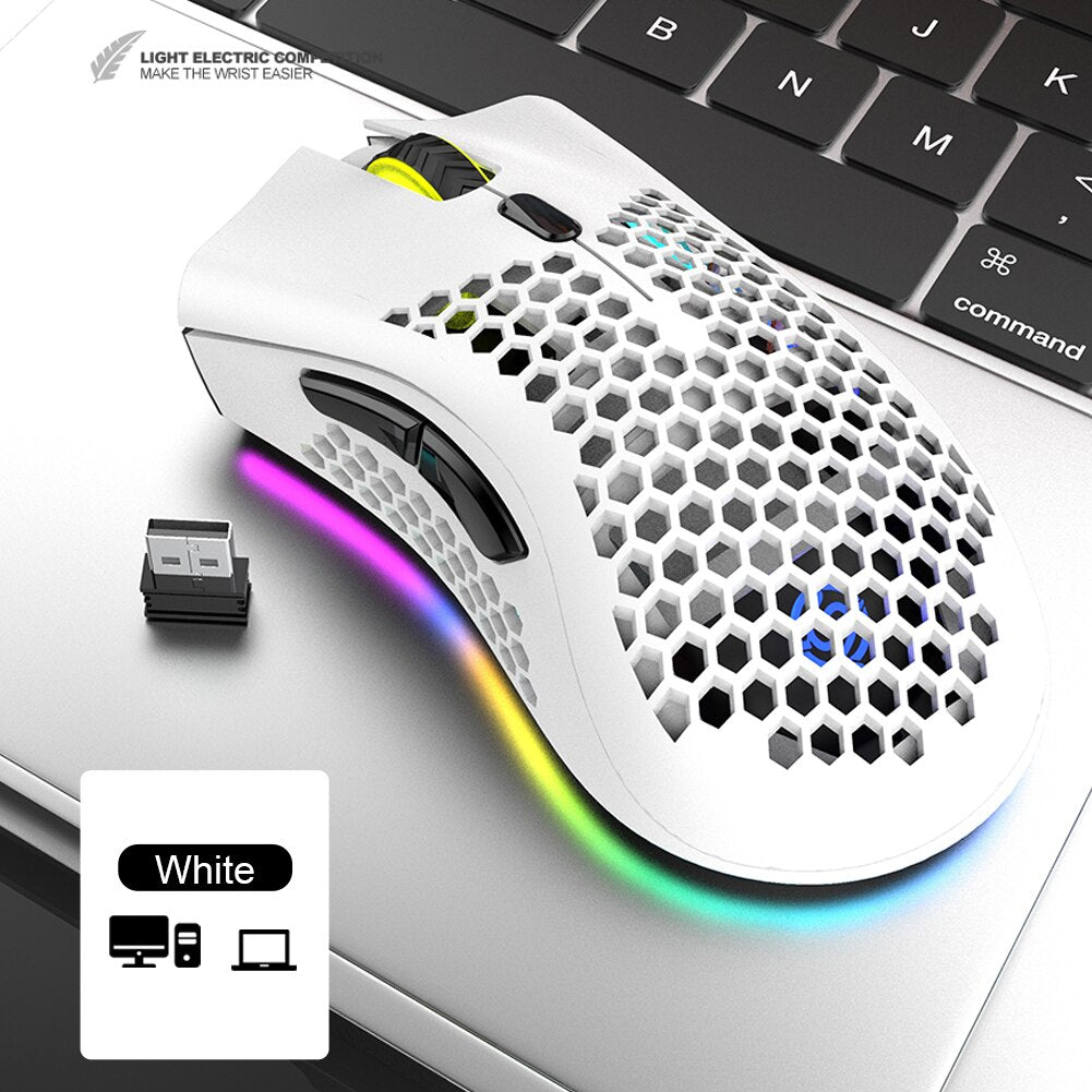 2.4GHz Wireless Gaming Mouse 7 Button 1600 DPI Adjustable RGB Backlit Rechargeable Mouse Lightweight Honeycomb Shell Gamer Mice