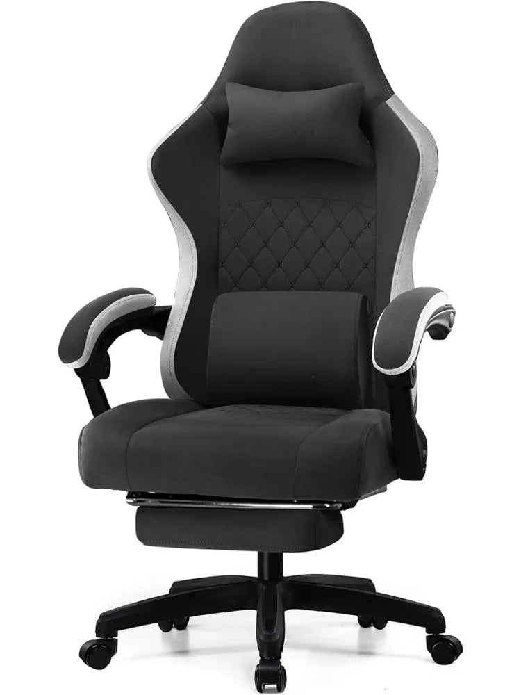 Gaming Chair, Computer Office Chair with Pocket Spring Cushion, Linkage Armrests and Footrest, High Back Ergonomic