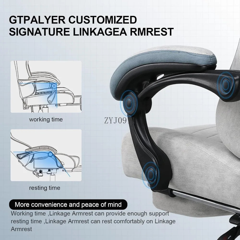 Gaming Chair, Computer Office Chair with Pocket Spring Cushion, Linkage Armrests and Footrest, High Back Ergonomic